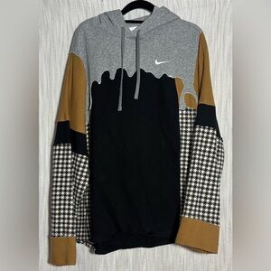 Nike Men's Gray and Black Patchwork Hoodie Custom